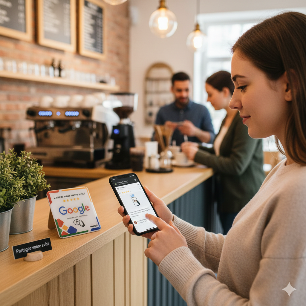 Plaquette NFC Avis Google en situation réelle